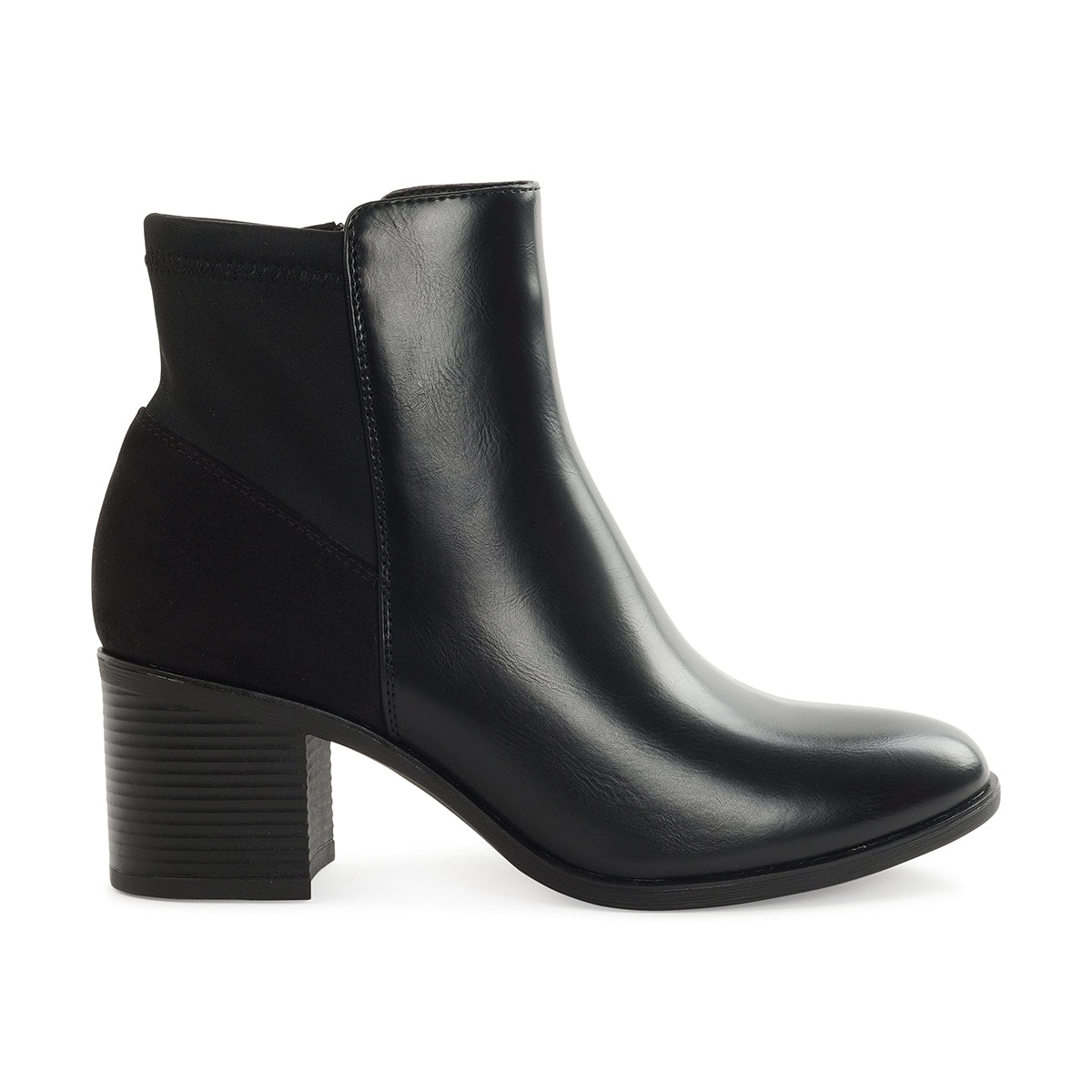 YUMI LADIES ANKLE BOOTS BLOCK HEEL- BLACK