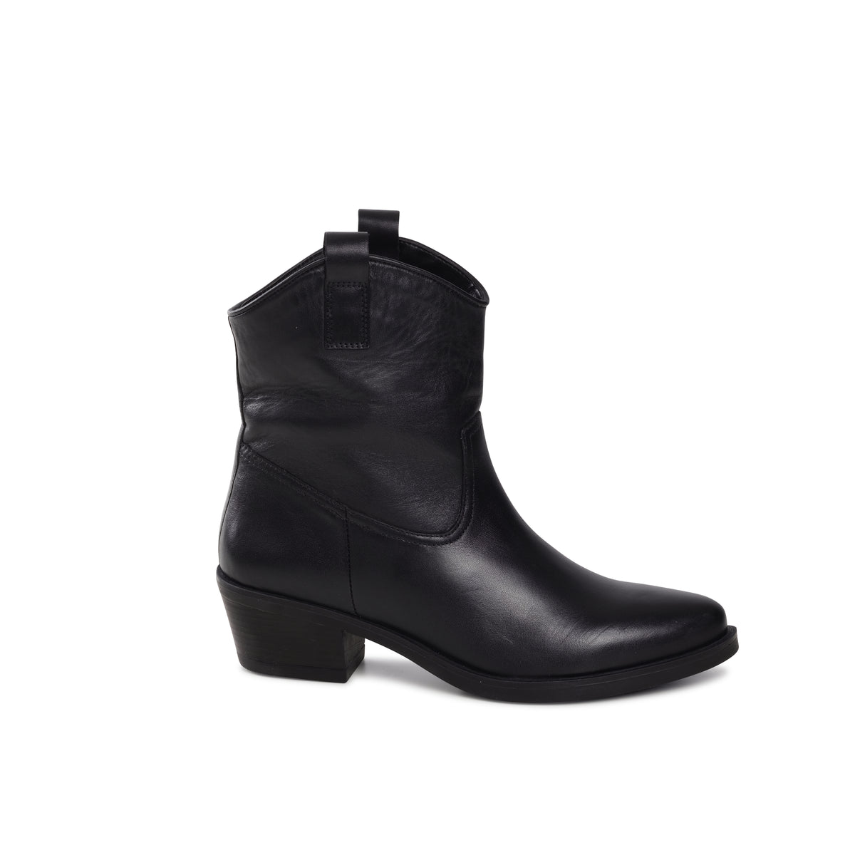 CEREN LEATHER ANKLE BOOT - BLACK