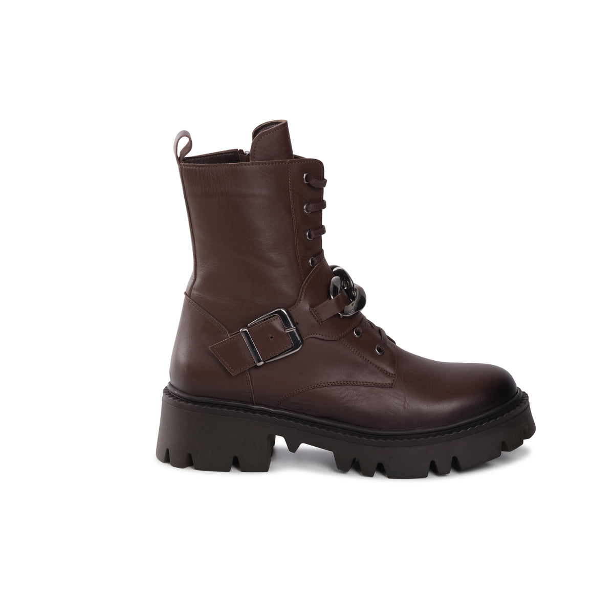 YAZI LEATHER BIKER BOOT - BROWN